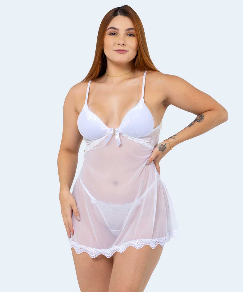 Camisola de Tule com Renda Bojo Triangular - SANTA PASSION NOITE